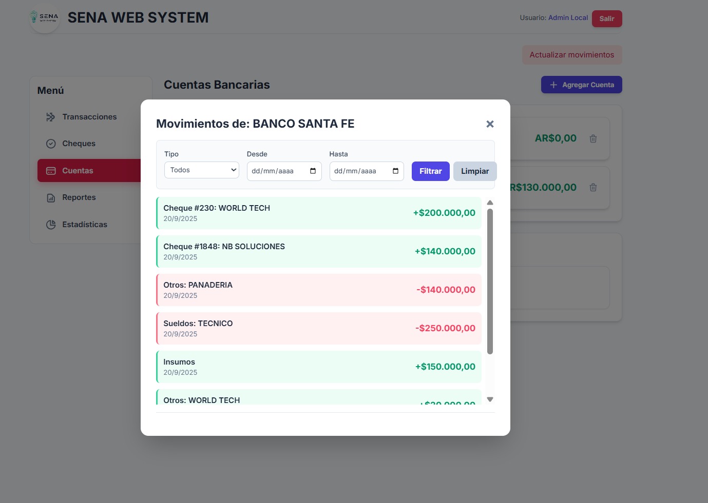 Movimientos de Cuentas Bancarias
